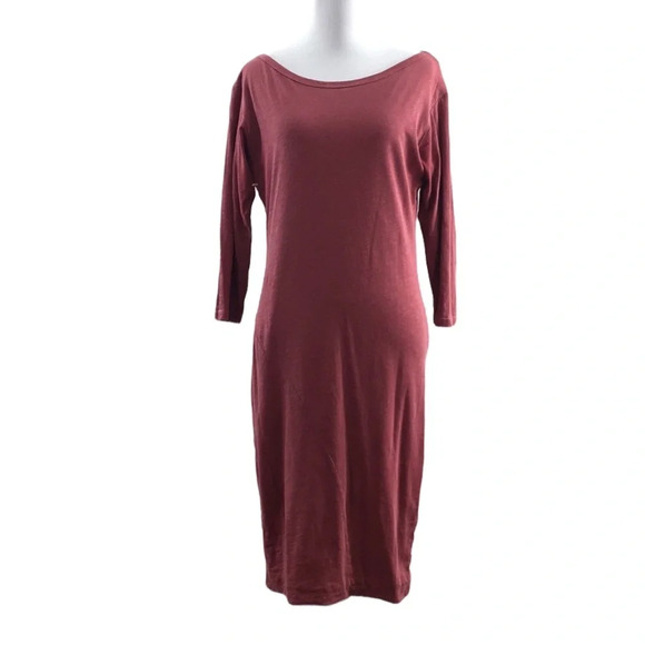Sundry Pink Red‎ Midi T Shirt Dress Womens 2 Medium Cotton 3/4 Sleeve - Picture 1 of 11